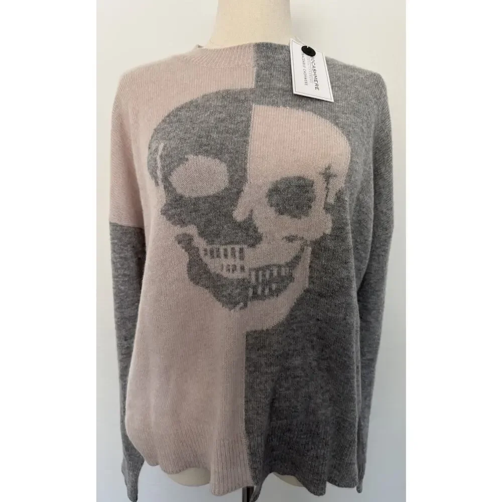 NWT $449 SKULL CASHMERE 🔥 100% cashmere Sweater Grey, Size Medium - Picture 2 of 10